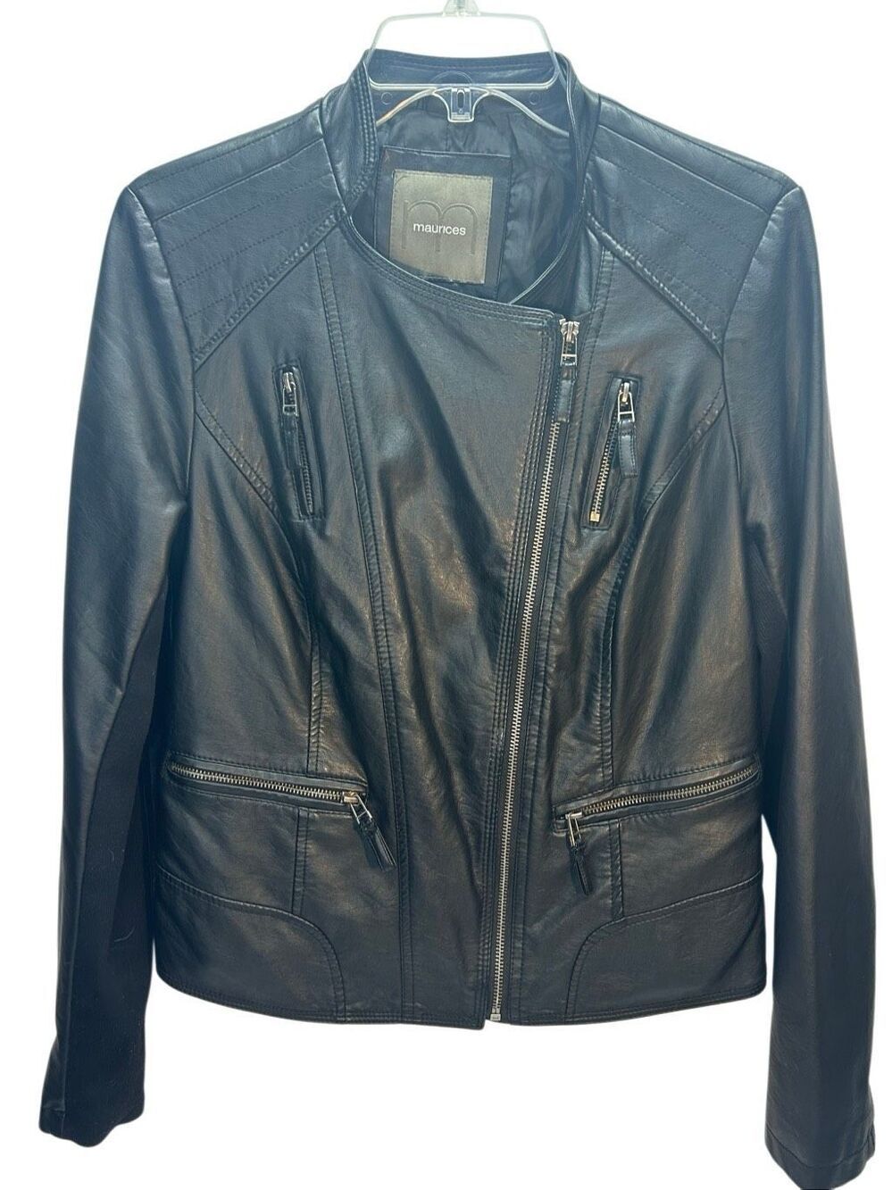 Maurices Black Faux Leather Moto Biker Jacket Multiple Pockets Women's Size M